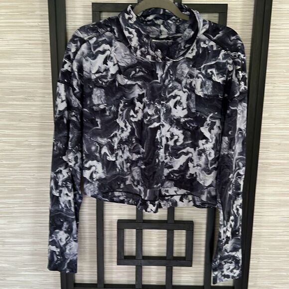 Speedo Blue and white mock turtleneck cropped Lycra top oversized m - Picture 5 of 5